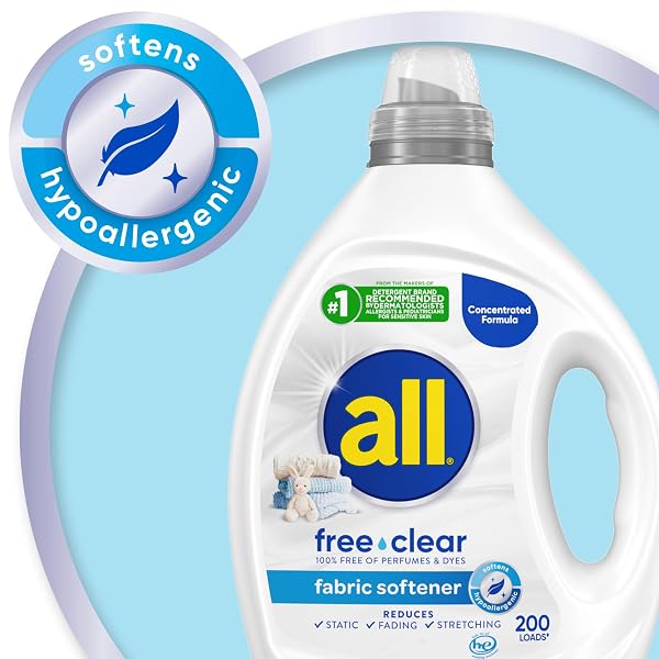 ALL FREE CLEAR, ORIGINAL, LIQUID FABRIC SOFTENER FOR SENSITIVE SKIN, UNSCENTED AND HYPOALLERGENIC, CONCENTRATED, 80OZ, 200 LOADS