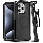 MOTIVE Designed for iPhone 15 Pro Case with Belt Clip, Magnetic Case Magsafe Compatible, Heavy Duty and Quad Layer Military Grade Protection for iPhone 15 Pro Holster, 6.1" | Black