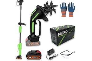 24/21V Cordless Tiller Cultivator, with Extension Pole, 4 * 65 Mn Steel high-Strength Blade, with 2/1×4.0Ah Batteries, 235RPM