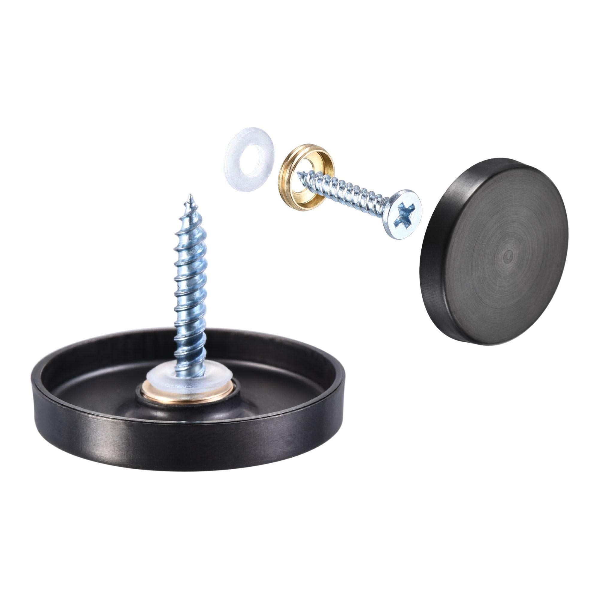 sourcing map Mirror Screws, 30mm/1.18", 4pcs Decorative Cap Fasteners Cover Nails, Wire Drawing, Black 304 Stainless Steel