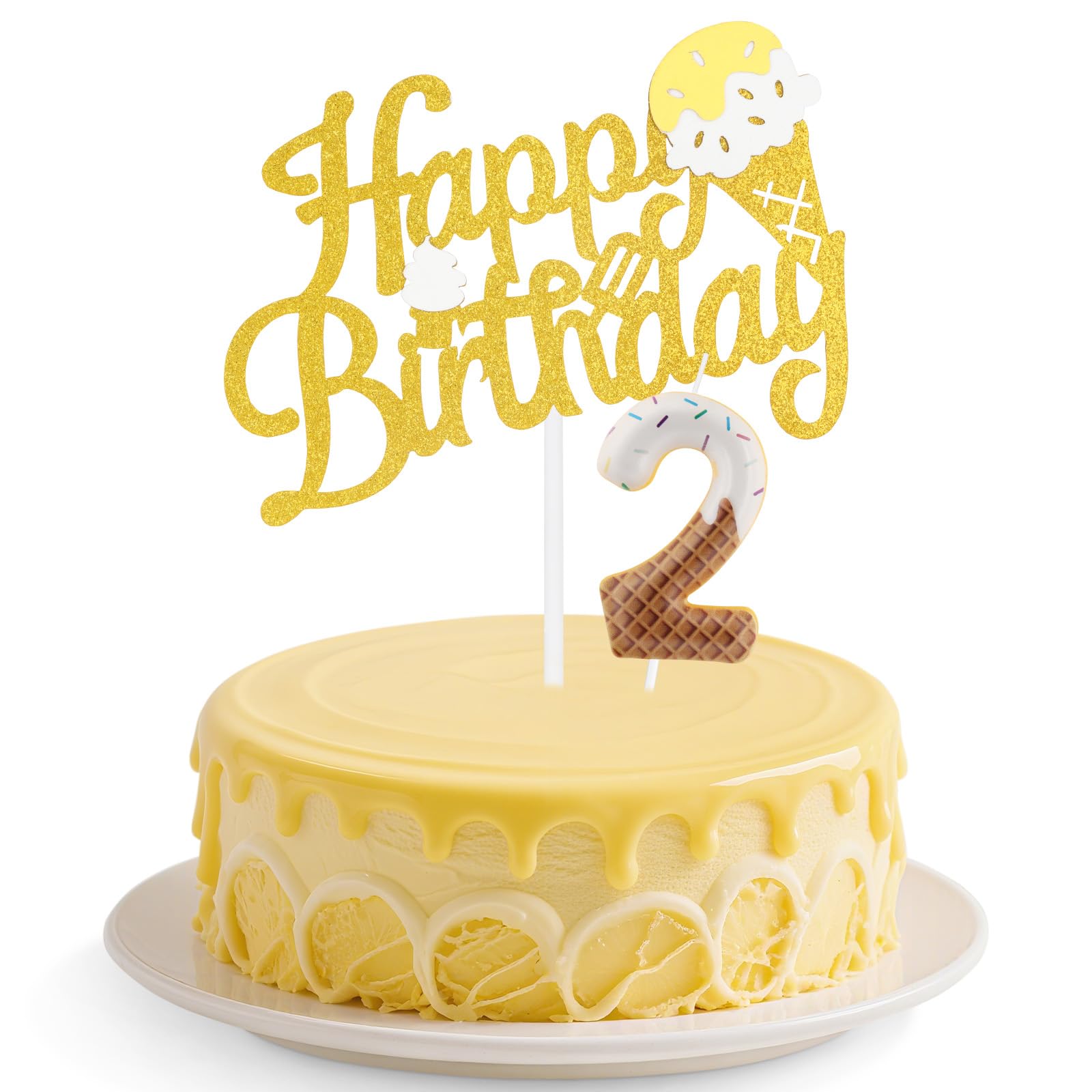 Ice Cream Birthday Candles Set,Colorful Number 2 Candle for Cake,2nd Birthday Decorations for Boys,Ice Cream Cupcake Toppers Sweet Cake Decorations for Boys Girls Birthday,Sweet Themed Party Supplies