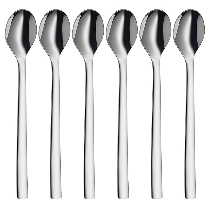 WMF Nuova Latte Macchiato Löffel Set, 6-teilig, 19 cm, Joghurtlöffel, Cromargan Edelstahl poliert, spülmaschinengeeignet