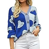 Sumleno Women's Cute Strawberry Graphic Cardigan Sweaters Button Down Color Block Knit Trendy Y2K Aesthetic Preppy Clothes