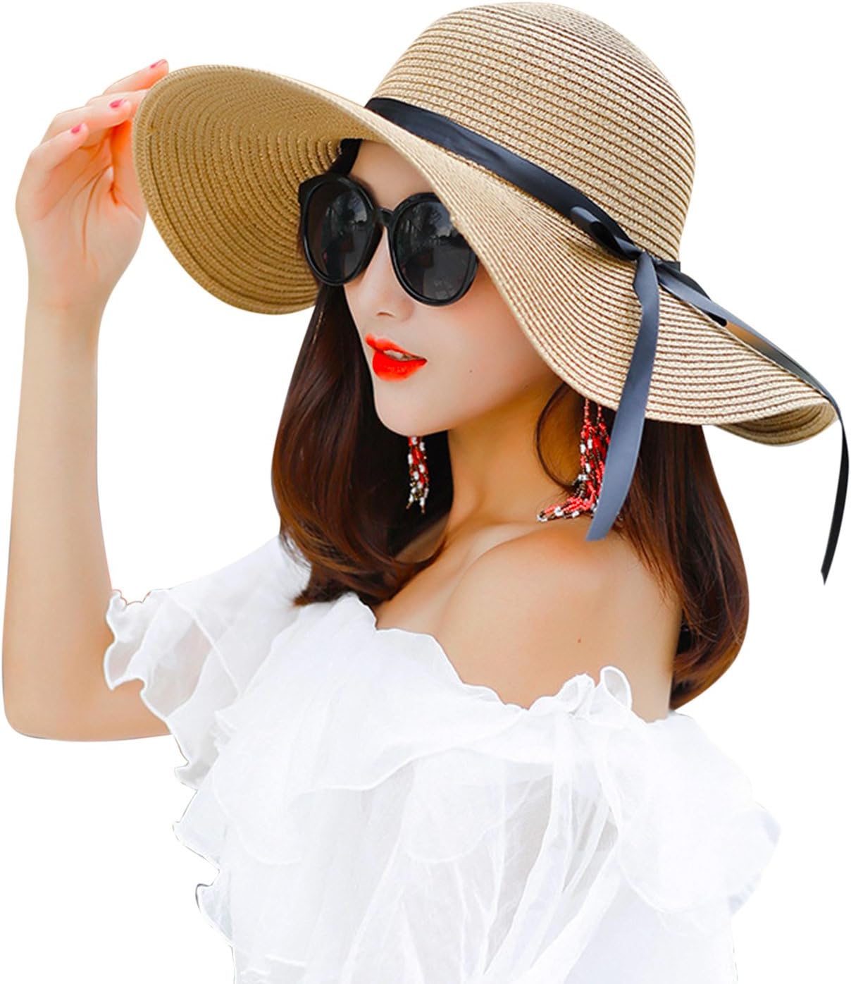 LAEMILIA Summer Beach Sun Hats for Women Floppy Wide Brim Straw UV Cap Foldable Holiday Travel