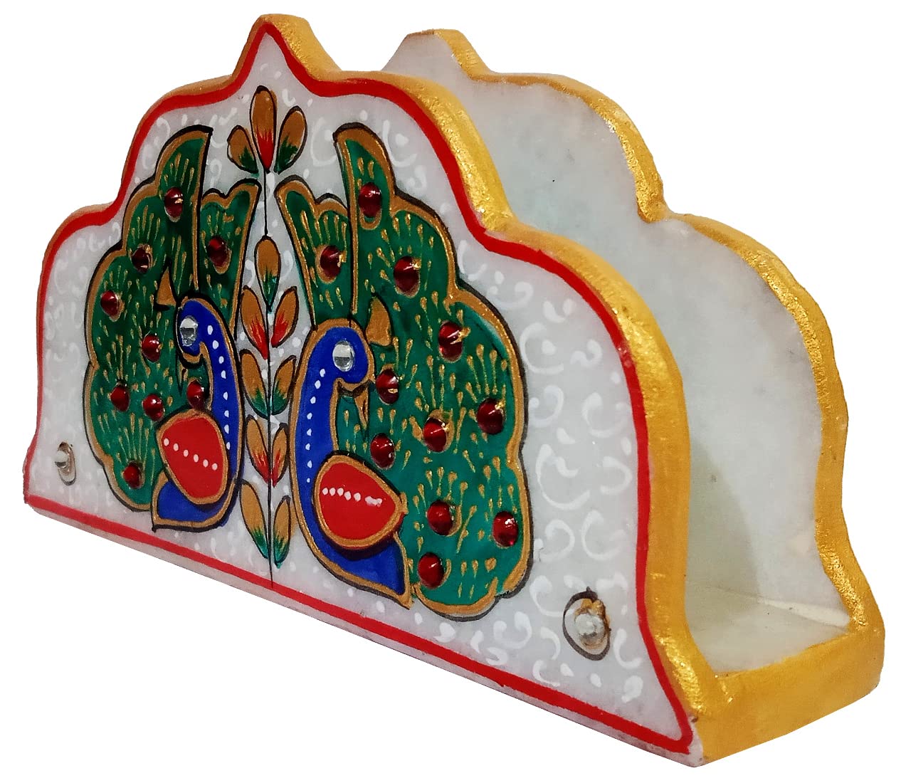 Purpledip Marble Napkin Tissue Holder: Handmade Case with Colorful Painting; Unique Housewarming Gift (10568)