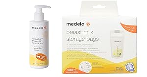 Medela Quick Clean Breast Milk Removal Soap, Hypoallergenic, No Scrub Soap for Breast Pump Parts and Nursing Apparel, 6 Fluid Ounce (Pack May Vary) Bundled with Medela Breast Milk Storage Bags, 100 Co