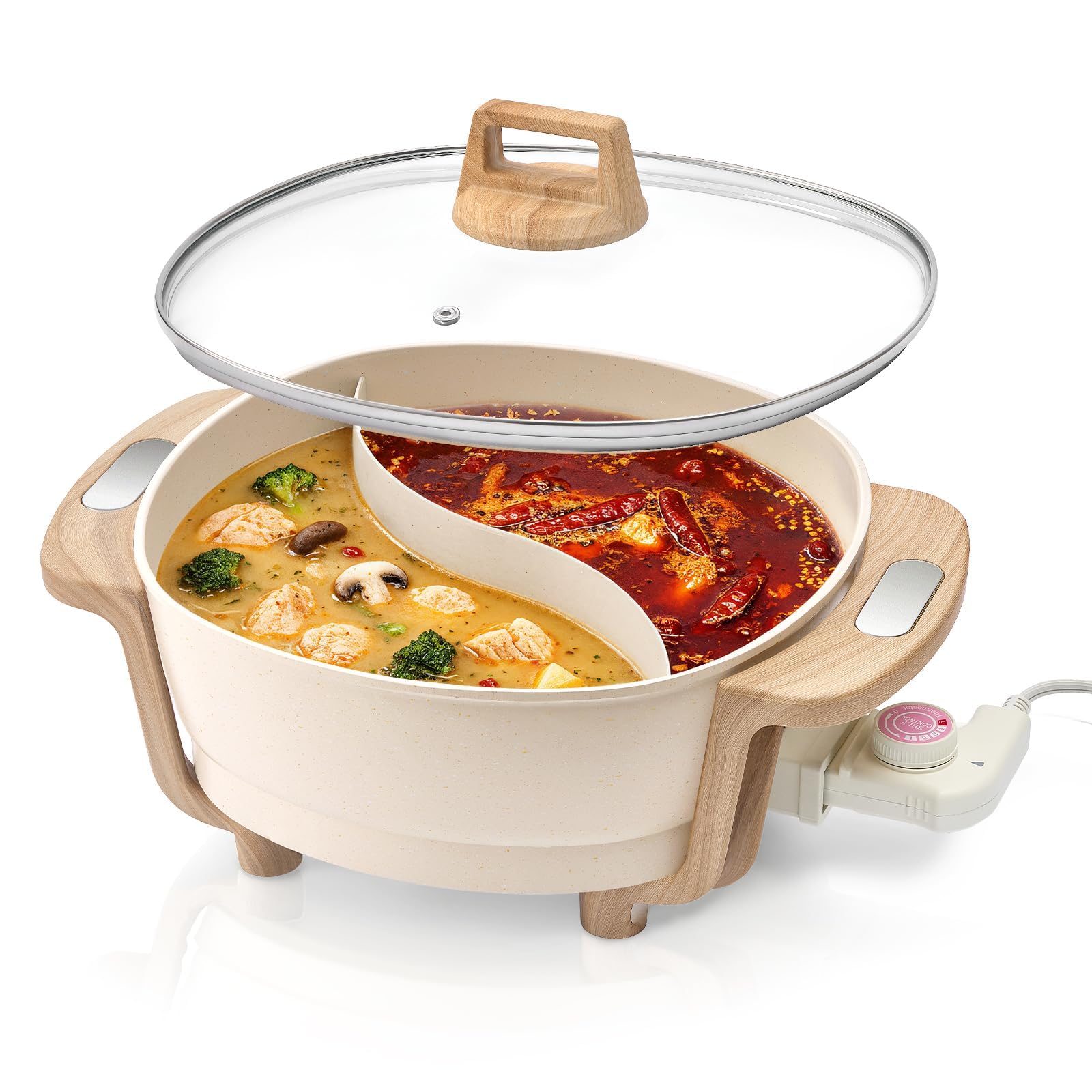 Photo 1 of Hot Pot Electric Hot Pot with Divider, Large 6L Nonstick Dual-Sided Shabu Shabu Pot Dual-Flavor hotpot electric 1500W with Adjustable 5-Temperature Control ?Perfect for Family Dinners & Parties