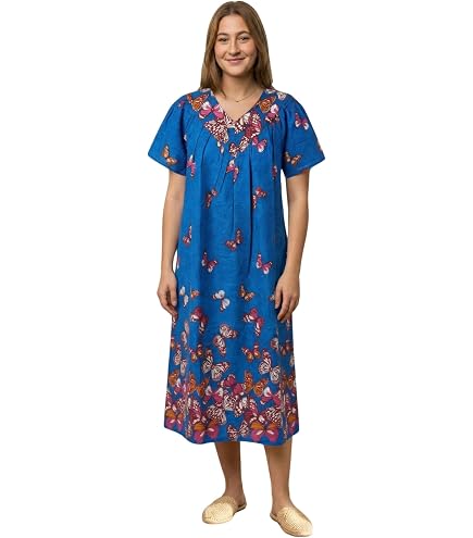 cotton lounge dresses and muumuus Loungees Women's 100% Dress – Navy House Dress & Casual Caftan, Short Sleeve Relaxed Fit with Pockets (US, Alpha, Medium, Regular, Regular) at Amazon Women's Clothing store Womens dresses Color:Periwinkle Floral Wrap Dresses Buy Roman Green Wave The Women’s Lace Yoke