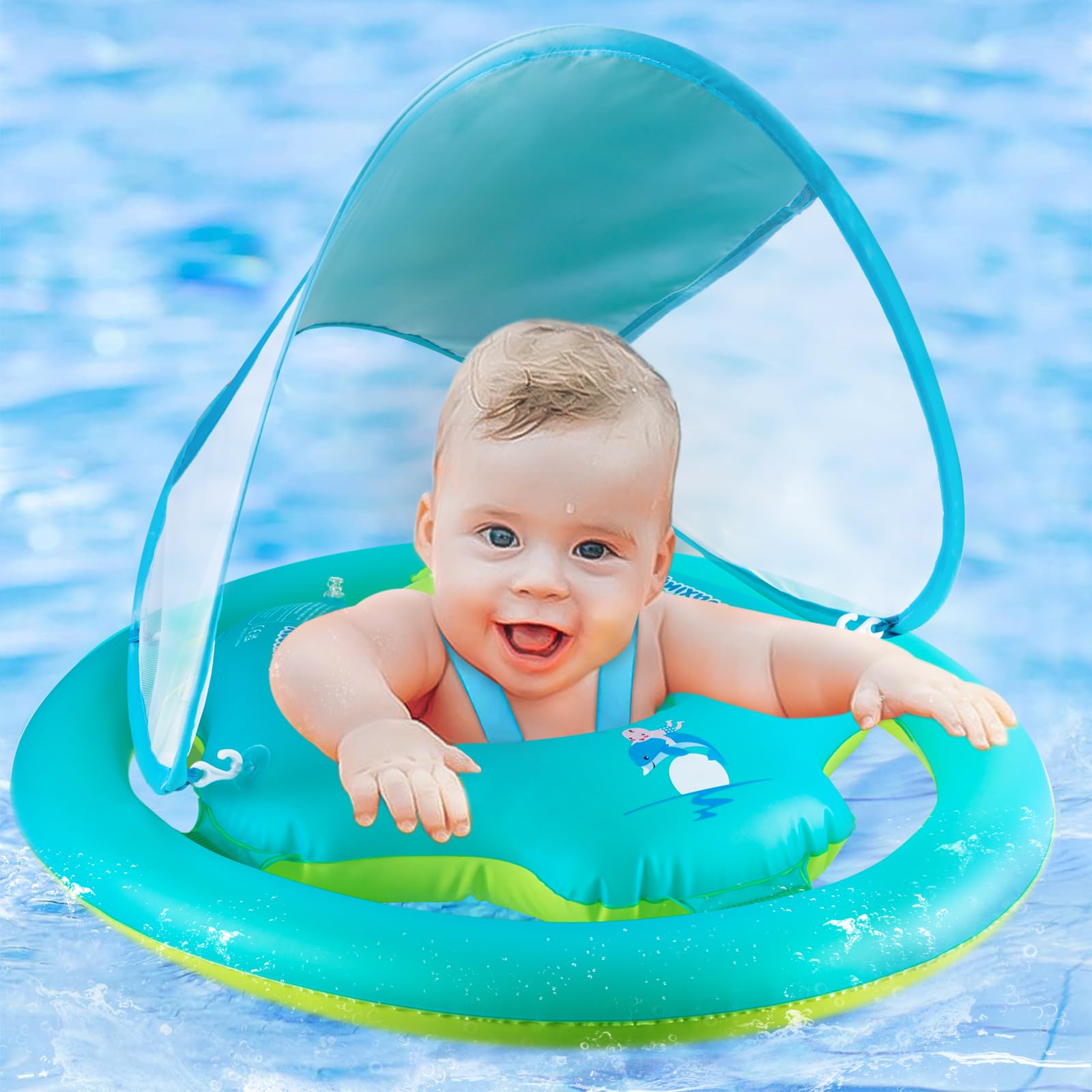 Thedttoy Baby Swimming Float Baby Pool Float for 6-36 Month Gilrs Boys, Baby Inflatable Swim Float with UV Canopy, Baby Swimming Ring Swimming Pool Inflatables for Kids Children Age 1 2 3 Year Olds