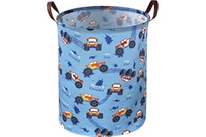 Sanjiaofen Kids Boys Hamper, Kids Laundry Basket Collapsible Monster Truck Storage Baskets for Boy Room Decor,Office,Toy Organizer,Gift Hamper(Monster trucks) …