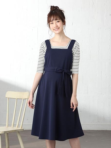 Amazon Co Jp A I N アイン マタニティ ワンピース 授乳しやすい インナー がとれる ポンチ ジャンパースカート 妊婦服 産前 産後 L ネイビー 服 ファッション小物