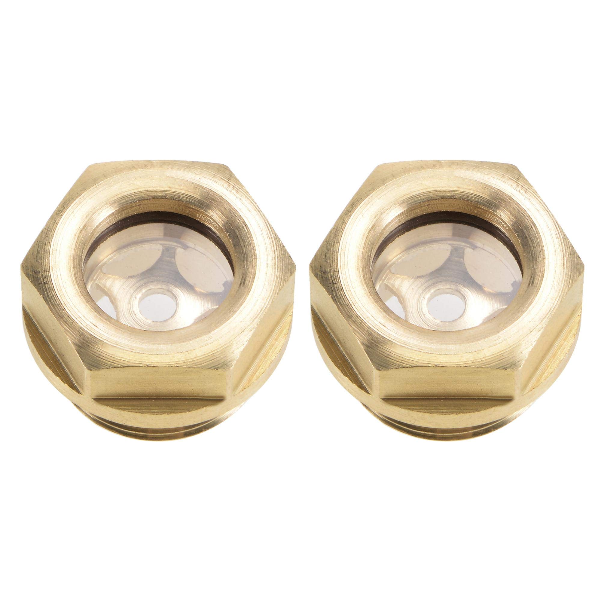 sourcing map Oil Liquid Level Gauge Sight Glass M20x1.5mm Male Threaded Brass Air Compressor Fittings with O-Ring, Yellow 2Pcs