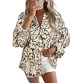 Astylish Womens 2026 Boho Floral Loose Spring Summer Tops Lantern Sleeve Flowy Blouses V Neck Button Down Shirts