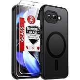 LeYi for Google-Pixel 9a Case: Magsafe Fit with 2 Screen Protector, Black | Slim Magnetic Pixel9a Phone Cover Wireless Charging Matte Translucent Cell Casa Rugged Fundas y Cubiertas Para Celular