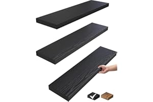 BAYKA Floating Shelves 22.5 inches, Wall Mounted Shelves Rustic Wood for Bathroom, Bedroom, Living Room, Floating Shelves for Books/Storage/Decor with 22lbs Capacity(Satin Black,Set of 3)