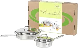 360 Stainless Steel Cookware Set, Handcrafted in the USA, Induction Cookware, Waterless Cookware, Oven Safe, Surgical Grade Stainless Steel Cookware, Pots and Pans Set (4 Piece Set)