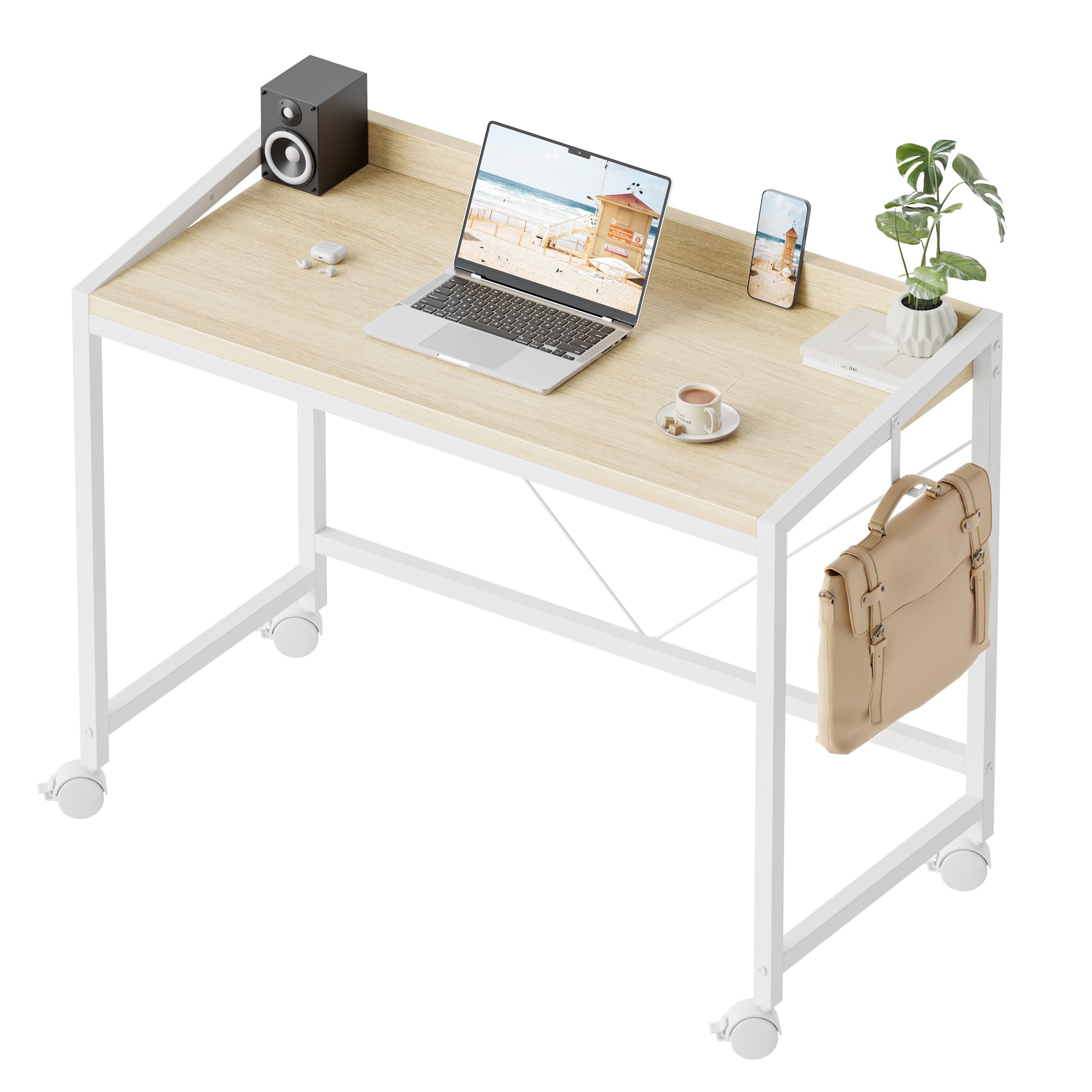 Mericonia Rolling Computer Desk with Wheels, Gaming Desk for Small Spaces, Modern Simple Style Table for Home Office, Study Writing Table Image