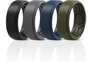 ThunderFit Silicone Rings for Men, Breathable Patterned Design Sleek Step Edge 8mm Wide 2.2mm Thick - 1/2/3/4/5/6/7 Variety Multipack