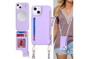 Cavor for iPhone 15 Case with Card Holder,for iPhone 15 Wallet Case for Women,Compatible with Magsafe,Phone Case for iPhone 15 Case with Strap,Crossbody and Wristlet,Magnetic Zipper Case-Purple