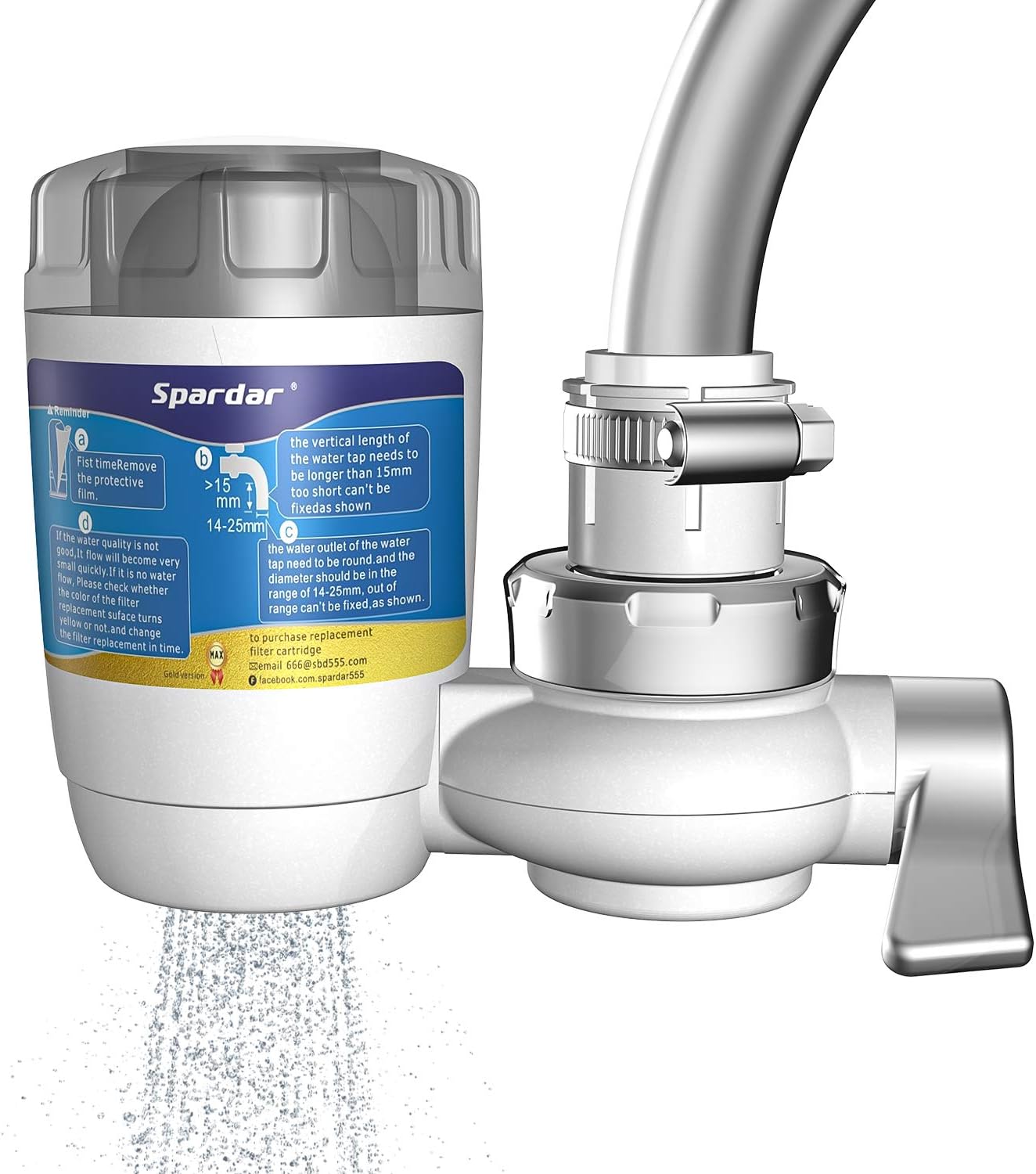 Spardar Wasser Filtersystem, Wasserfilter für den Wasserhahn mit Wasser Filterkartuschen