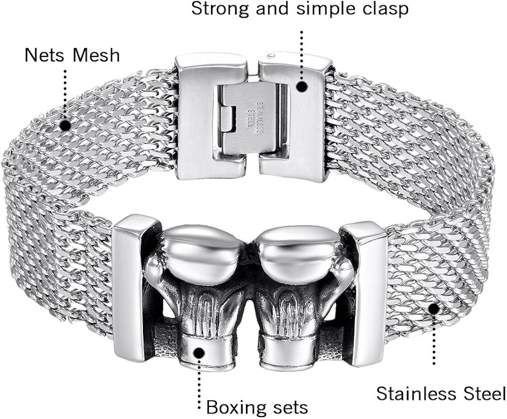 Oidea Mens High Polished Stainless Steel Large and Heavy Gothic Cool Dual Boxing Glove Biker Bangle Bracelet,8.9 Inch - Image 3