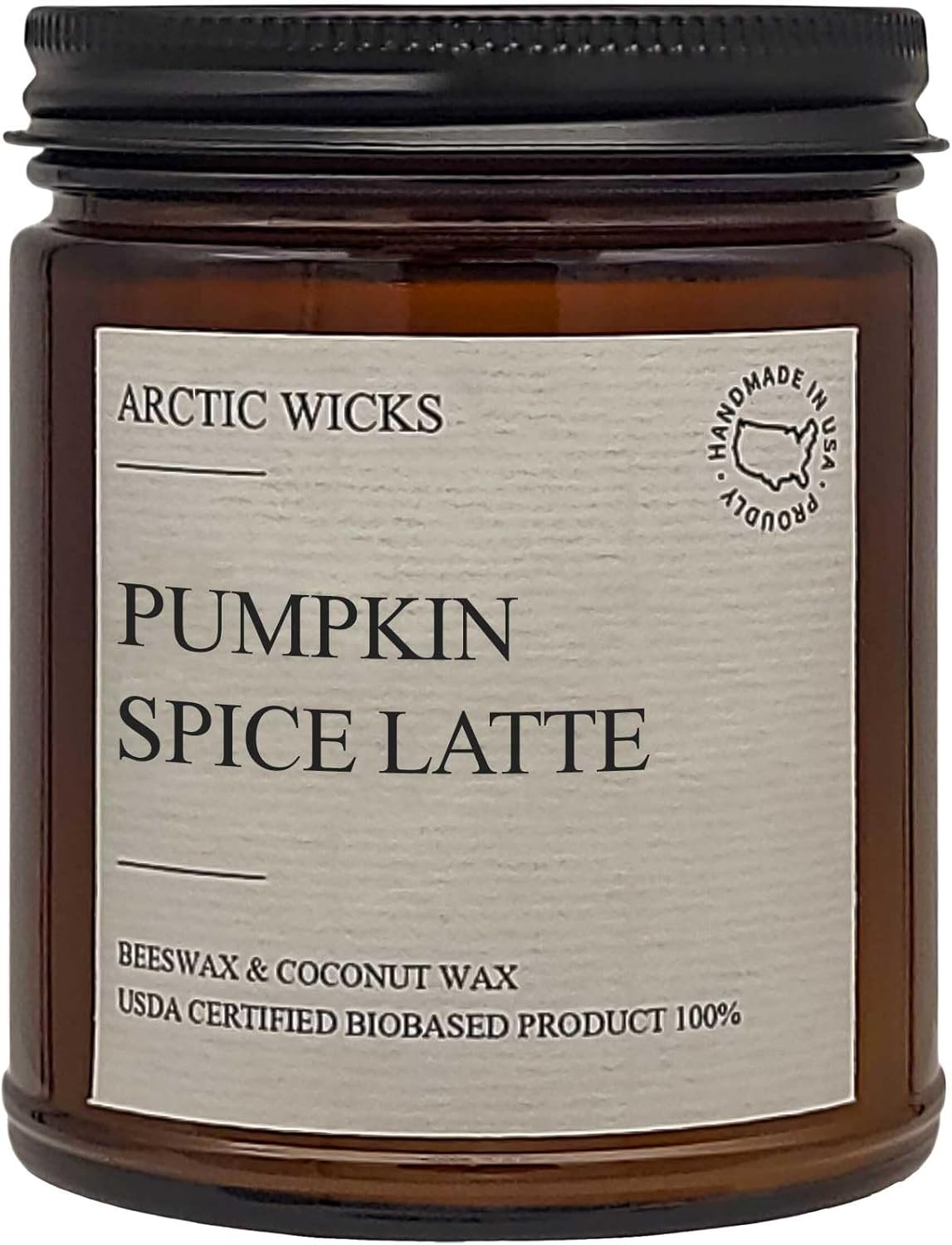 Candles & Holders - Pumpkin Spice Latte | Arctic Wicks Handmade Scented Coconut Beeswax Candles | Natural Coconut Beeswax 9oz Amber Jar | Farmhouse Candles Wax Non-Toxic Clean Burn 100% USDA Certified Biobased
