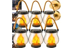CHECKSIMPLE 2026 New Upgrade Kaliqo Solar Lantern Outdoor Lights, Dancing Flame Solar Lantern Outdoor Lights, Hemp Rope Flame Lamp, for Camping Pathway Yard Patio Porch Garden Decor (6Pcs)