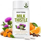 RIWYDMA Milk Thistle Liver Detox, 8-in-1 Milk Thistle Liver Support Supplement, 90 Vegetarian Capsules, 80% Silymarin Herbal Formula with Turmeric, Pueraria &amp; Inositol, Digestive &amp; Detox Support
