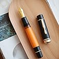 erofa Majohn P139 NO.8 Fine Nib Piston Fountain Pen with Box, Brass Piston System Large Capacity Writing Pen, Black Yellow