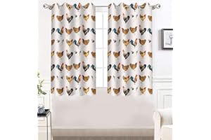 LshyMn Farm Chicken Curtain 52x63 Inches Vintage Farm Colored Animal Feather Window Treatment Drapes for Bedroom Living Room,Set of 2 Panels CLXPMN360