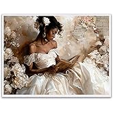 Vintage Female Portrait Reading A Book Poster African American Wall Art Retro Black Woman Canvas Print Famous Oil Painting Book wall Art Decor for Bedroom Living Room Posters Unframed 12x16inch
