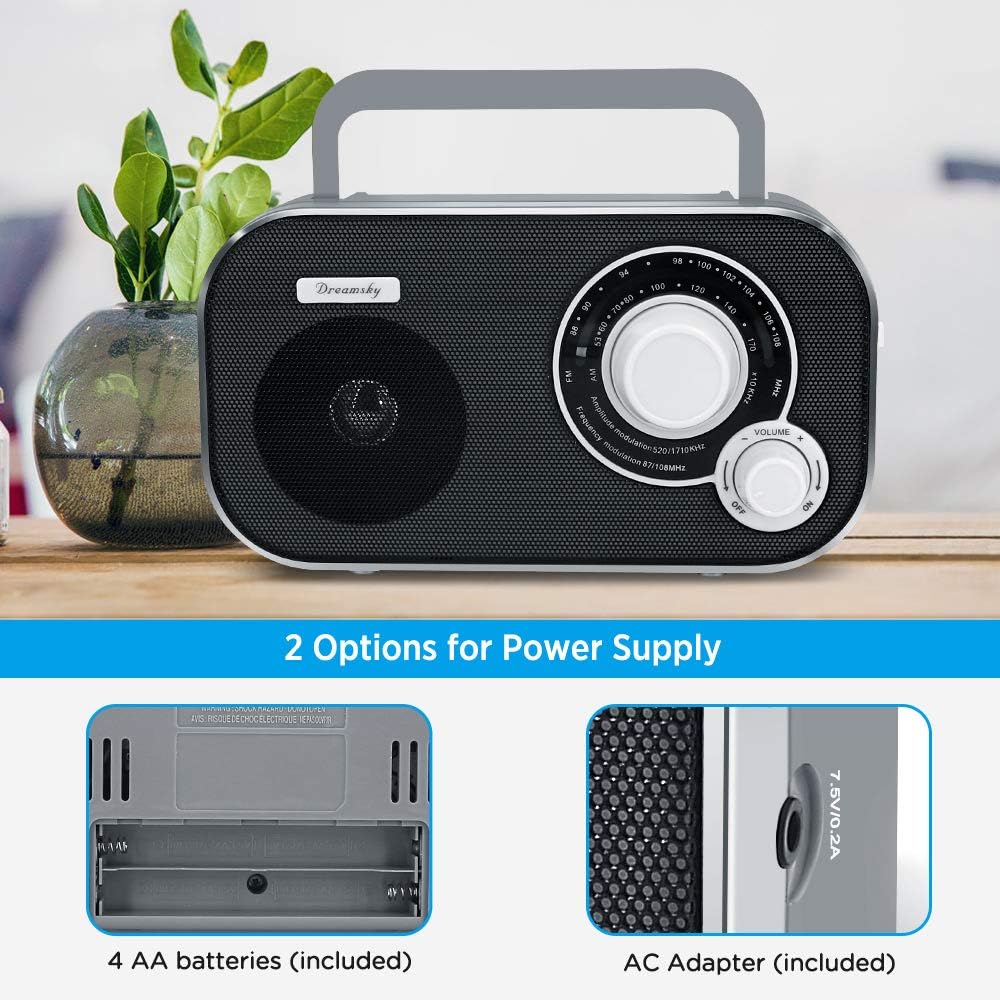 DreamSky Portable AM FM Radio with Great Reception, Battery Operated Radio AC Outlet Powered Radios with Headphone Jack, Handheld Transistor Radios Small Gifts for Seniors Emergency, Indoor Outdoor: Home Audio & Theater