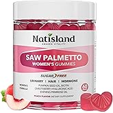NATISLAND Saw Palmetto for Women Gummies, Organic Saw Palmetto with Pumpkin Seed Oil for Hair Growth, DHT Blocker & Urinary Health, Sugar Free, Vegan, Peach Flavor, 60 Chewable