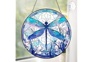 TUFEU Dragonfly Decor Suncatcher Stained Glass Window Hanging - Handmade Artistic Suncatchers for Windows Hanging - Wall Home Decor Suncatcher with Metal Chain and Hook Gift for Women Mom Home Porch Garden