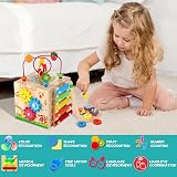 HELLOWOOD 8 in 1 Wooden Activity Cube Montessori Educational Toy Set view 8