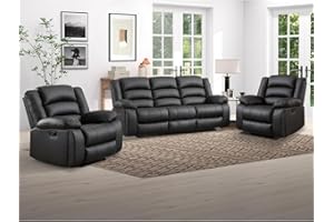 EBELLO Faux Leather Manual Recliner Sofa Set, 2 Recliner Chair, 3 Seat Reclining Sofa, Couch Set for Living Room, Bedroom, Meeting Room, Black (2Recliner+Sofa)