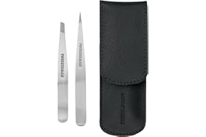 Tweezerman Petite Tweeze Set with Travel Case - Point and Slant Tweezers, Tweezers for Travel (Black Case)
