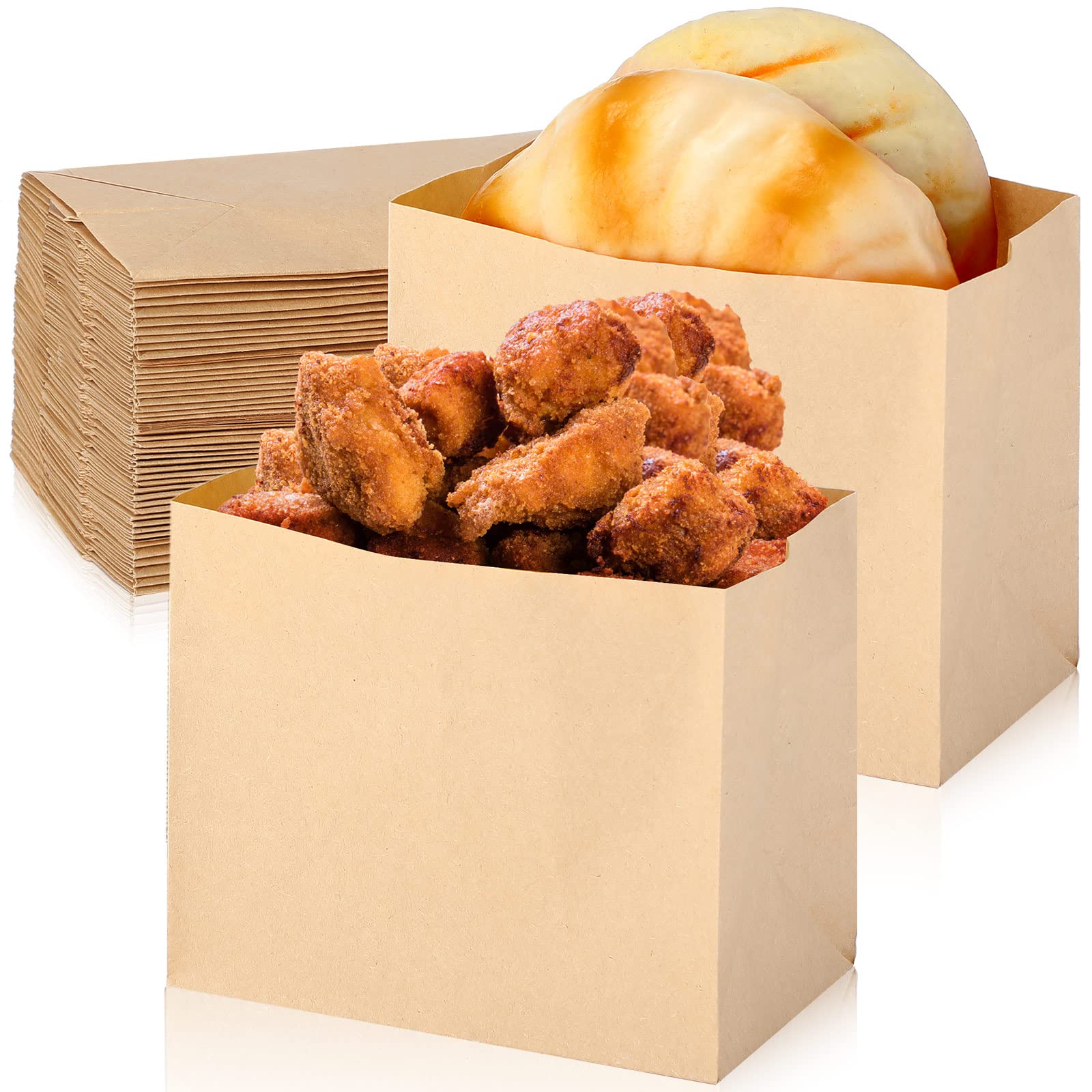 Photo 1 of 200 Count Brown Kraft Paper Snacks Bags Disposable Greaseproof Brown Sandwich Lunch Bag for Popcorn Cookies Fries Food and Bread, 4.75 x 2.5 x 3.75 Inch