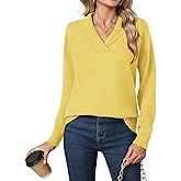 HIYIYEZI Sweaters for Women 2025 Fall Long Sleeve V Neck Collared Knitted Pullover Sweaters