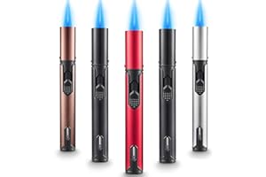 5 Pack Butane Torch Lighter, Urgrette 6-inch Refillable Pen Lighter Pencil Torch Lighter Adjustable Jet Flame Butane Lighter for Grill BBQ Candle Camping (Gas Not Included)