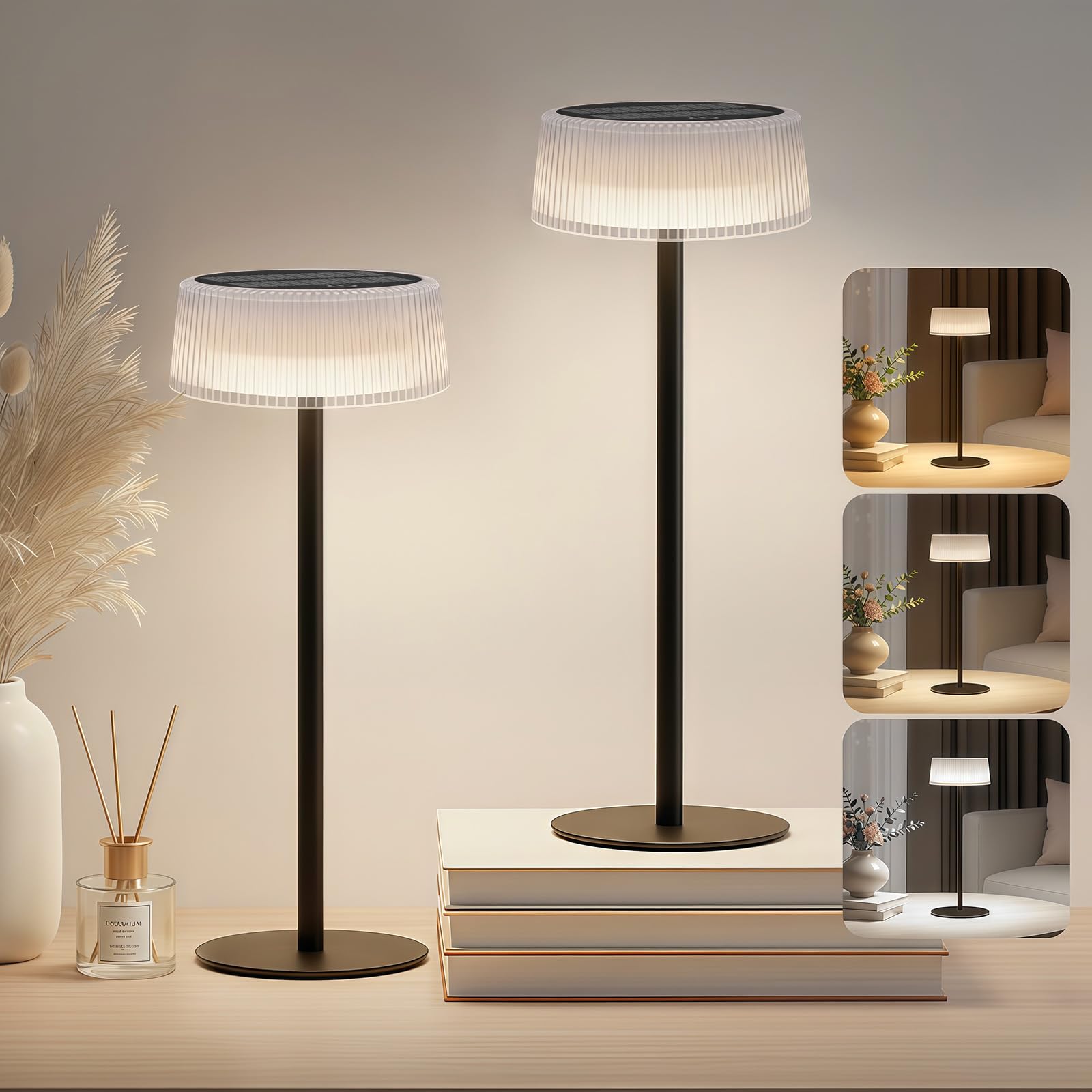 Photo 1 of Cnlux Solar Table Lamps 2 Pack, 4000mAh Rechargeable Portable LED Desk Lamp with Dimmable 3 Color Temperatures, IP65 Waterproof Cordless Outdoor Patio Lights for Garden, Patio, Bedroom, Camping