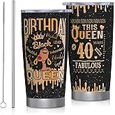African American 40th Birthday Gifts for Women Tumbler 20oz Stainless Steel, Gift for 40 Year Old Woman Travel Mugs Cup, 40th Birthday Decorations for Woman, 1985 Bday Gift Ideas for Mom Friends