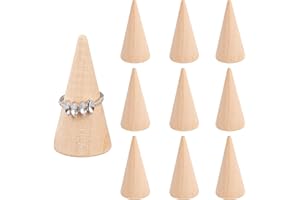 Framendino, 10 Pack Natural Wood Cone Ring HolderJewelry Display Stand Organizer DIY Craft Wooden (Vertical Shaped)