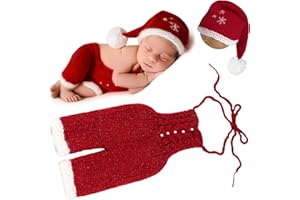 M&G House Christmas Newborn Photography Props Crochet Santa Claus Red Romper Hat Baby Photo Outfits Handmade Knitted Newborn Costume Photoshoot Props Christmas Gift