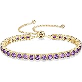 FANCIME Birthstone Bracelet Jewelry for Women Sterling Silver with Gold Plated Tennis Bracelet Classic Bolo Adjustable Chain Fine Jewelry Anniversary Birthday Gifts for Women Mom Wife Her