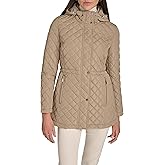 Calvin Klein Women's Hooded Quilted Jacket – Classic Diamond Stitch Long Coat With Pockets