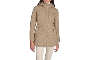 Calvin Klein womens Hooded Quilted Jacket – Classic Diamond Stitch Long Coat With PocketsQuilted Jacket