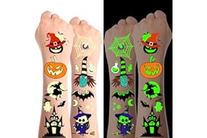 JCFIRE Glow Halloween Party Supplies, Halloween Temporary Tattoos for Kids Party Favors, Birthday Party Decorations Activities Games Accessories, Goodie Bags Fillers