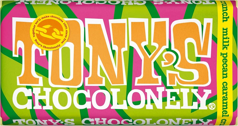 Tony's Chocolonely Milk Chocolate Pecan Crunch Bar 180g Gift Vegetarian