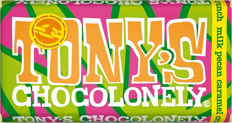 Tony's Chocolonely Milk Chocolate Pecan Crunch Bar 180g Gift Vegetarian